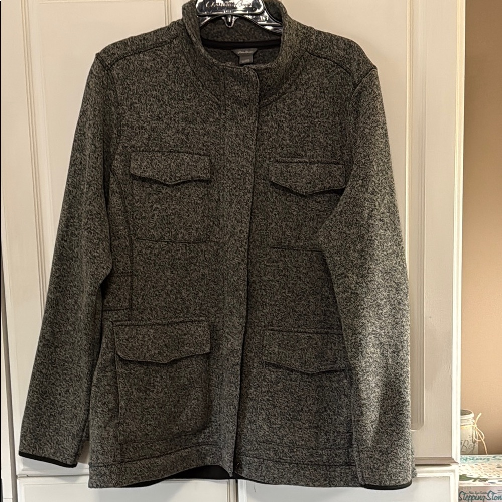 Eddie Bauer Green/Gray Utility Jacket with Stand-Up Collar